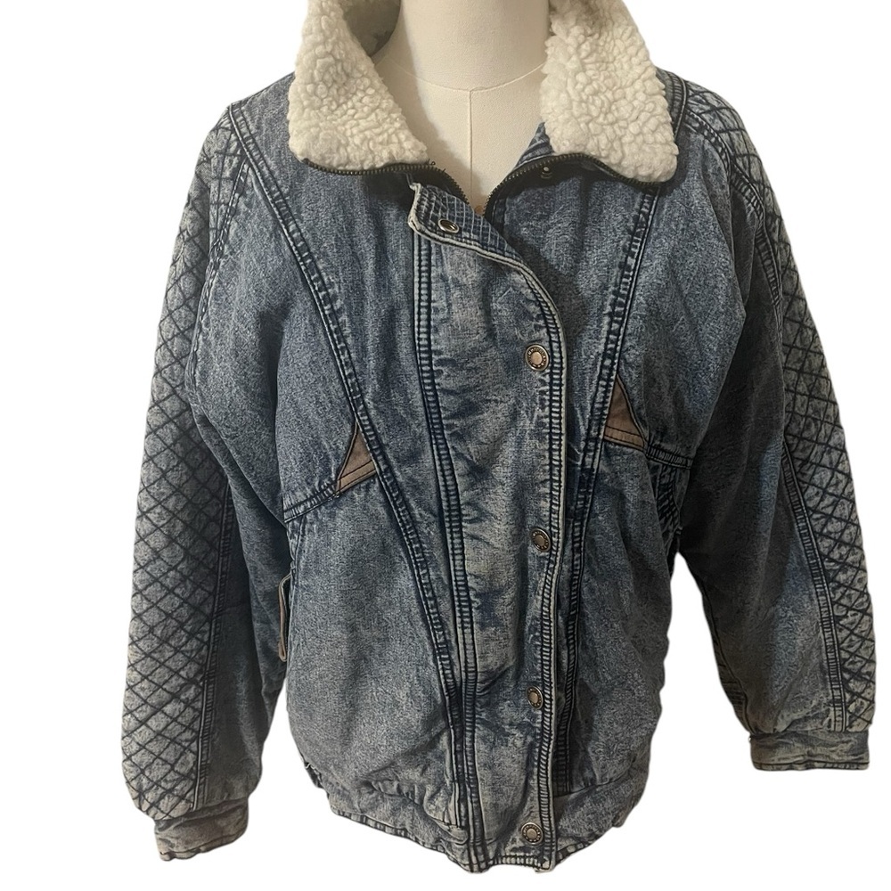 Vintage Ruth Douglas Sherpa Lined Denim Jacket Women Size Small Light Wash